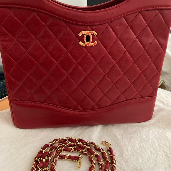 CHANEL, Bags, Chanel Rare Vintage Red Lambskin Mini Rue Cambon 3 Cut Out  Bag Gold Chain